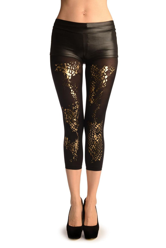 liss kiss Black With Gold Paint Stains Print - Tights Footless