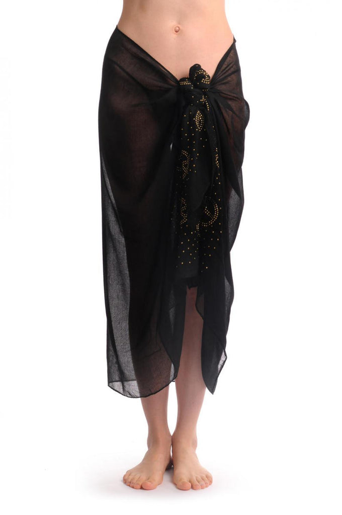 Liss Kiss Black With Gold Studded Peace Signs Unisex Scarf & Beach Sarong - Scarf