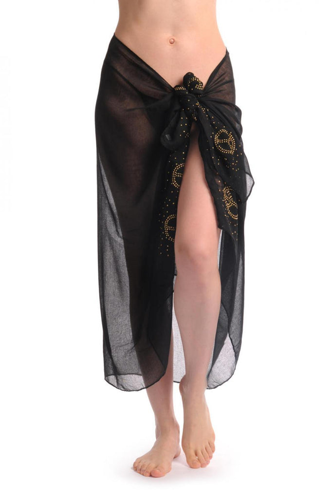 Liss Kiss Black With Gold Studded Peace Signs Unisex Scarf & Beach Sarong - Scarf