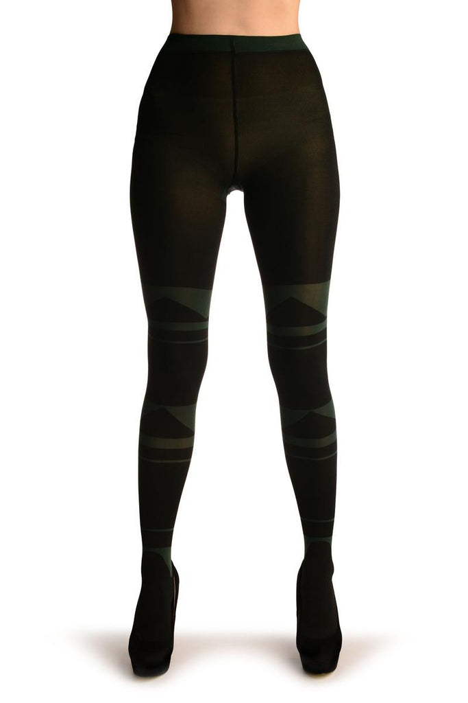 Liss Kiss Black With Green Geometrical Stripes - Tights