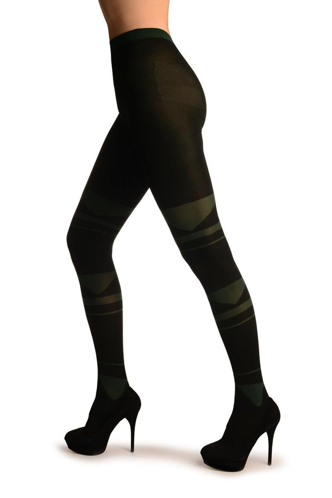 Liss Kiss Black With Green Geometrical Stripes - Tights