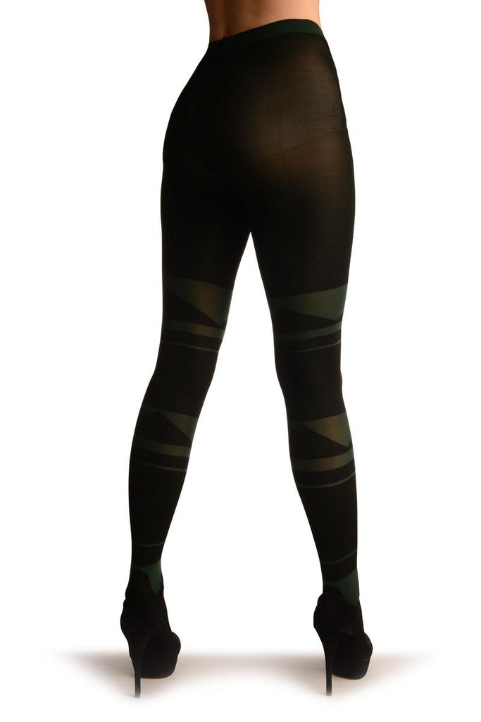 Liss Kiss Black With Green Geometrical Stripes - Tights
