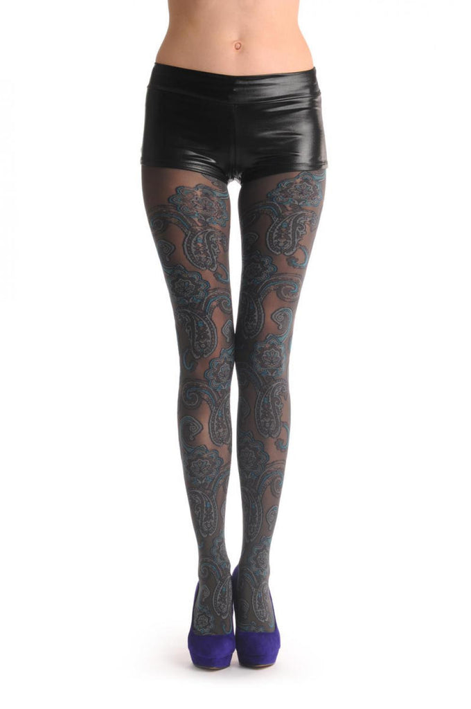 Liss Kiss Black With Green Turkish Flowers 40 Den - Tights