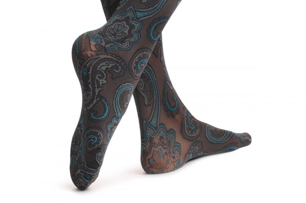 Liss Kiss Black With Green Turkish Flowers 40 Den - Tights