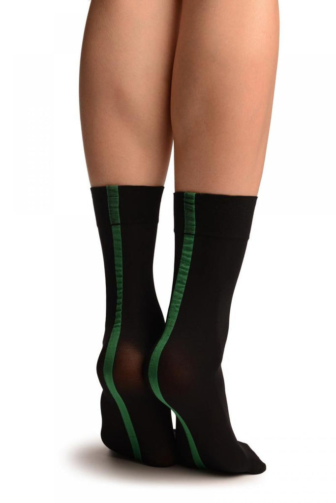 liss kiss Black With Green Wide Back Seam Ankle High Socks - Socks