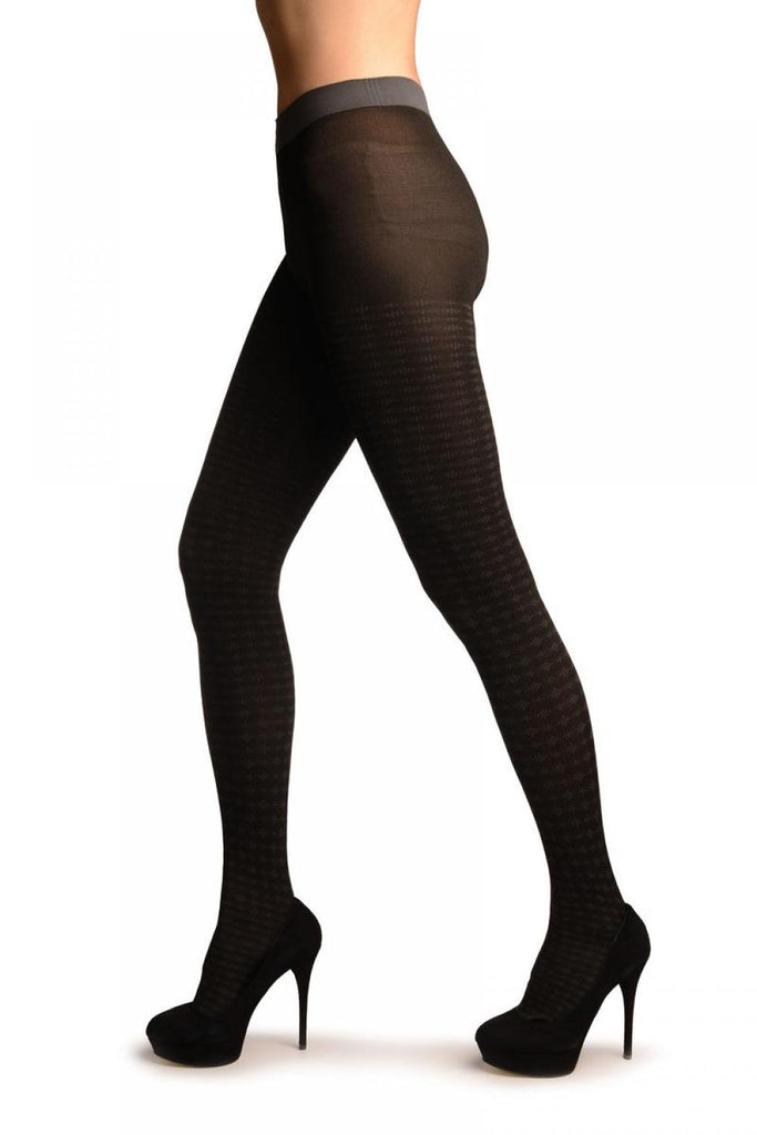 Liss Kiss Black With Grey Dotted Rhombi Tights - Tights
