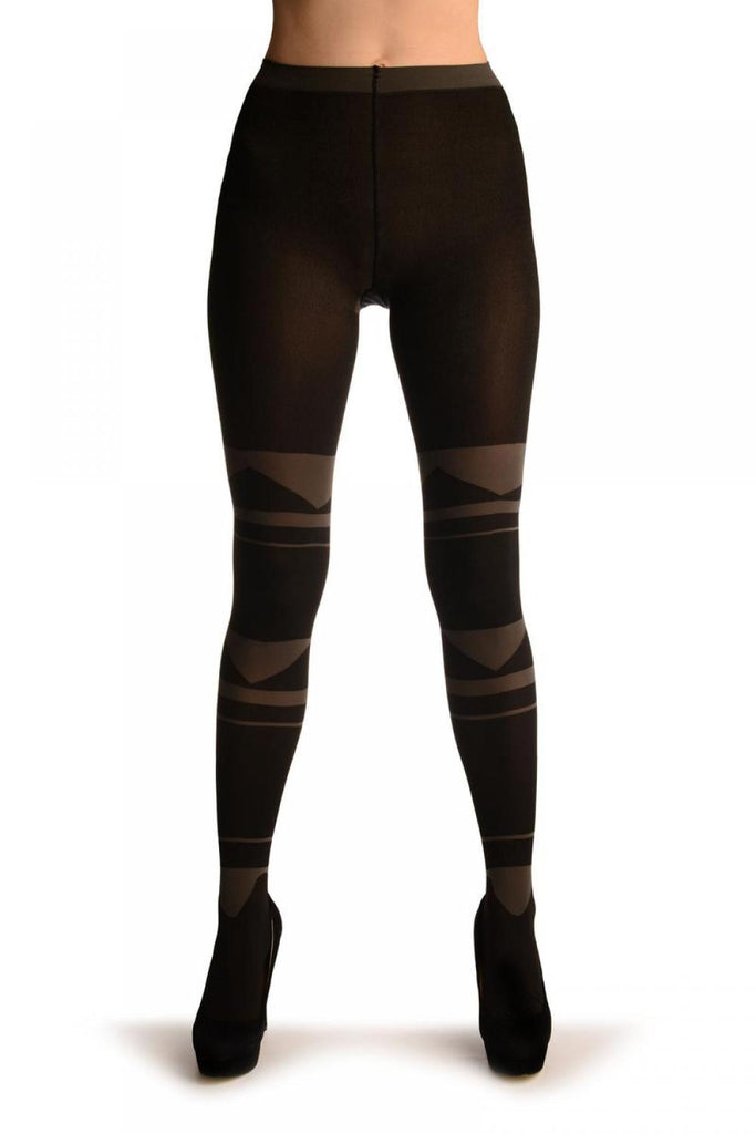 Liss Kiss Black With Grey Geometrical Stripes - Tights