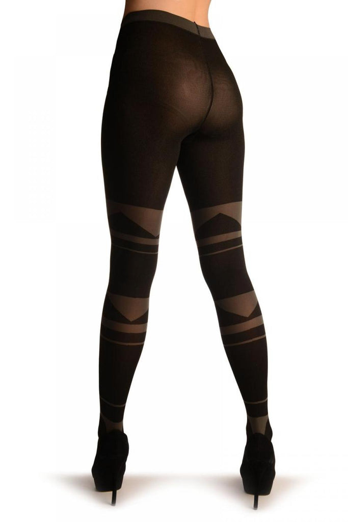 Liss Kiss Black With Grey Geometrical Stripes - Tights
