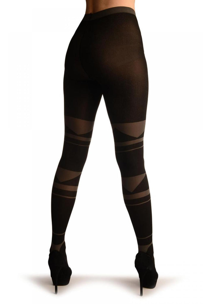 Liss Kiss Black With Grey Geometrical Stripes - Tights