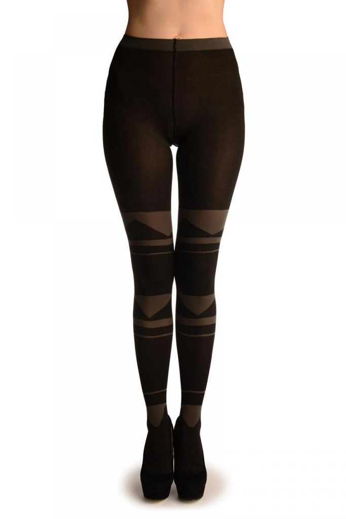 liss kiss Black With Grey Geometrical Stripes - Tights