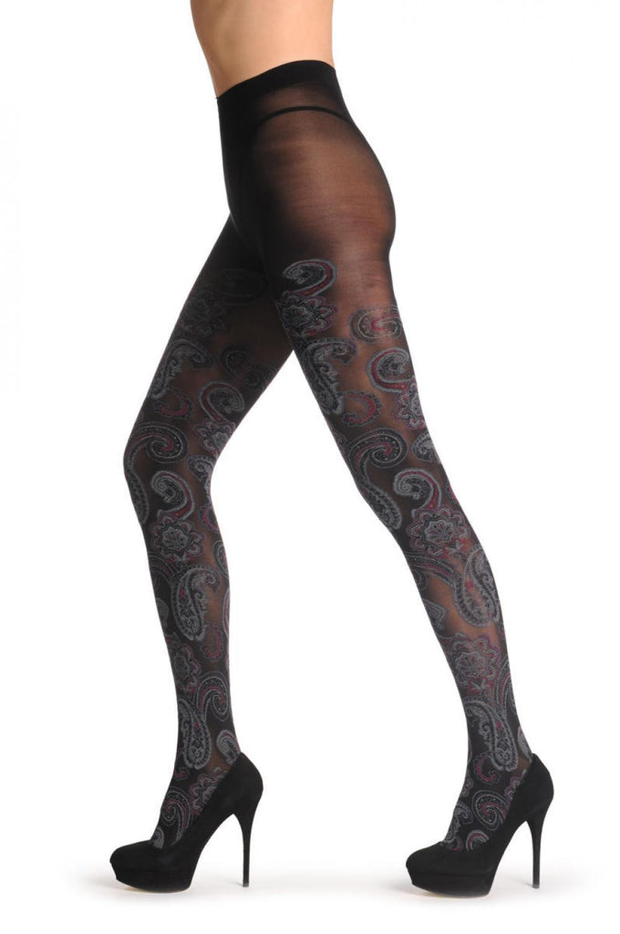 Liss Kiss Black With Grey & Red Turkish Flowers 40 Den - Tights