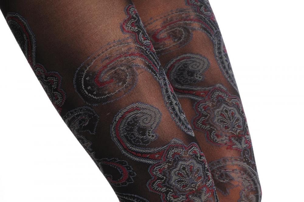Liss Kiss Black With Grey & Red Turkish Flowers 40 Den - Tights