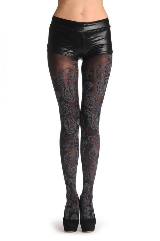 Liss Kiss Black With Grey & Red Turkish Flowers 40 Den - Tights