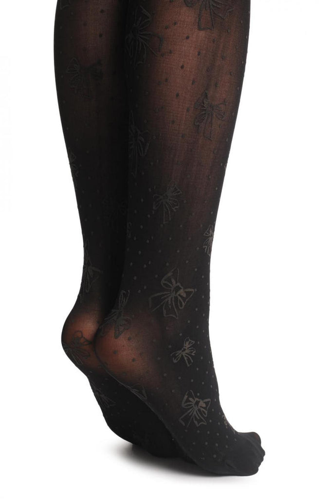 Liss Kiss Black With Grey Rubberized Bows & Dots - Tights