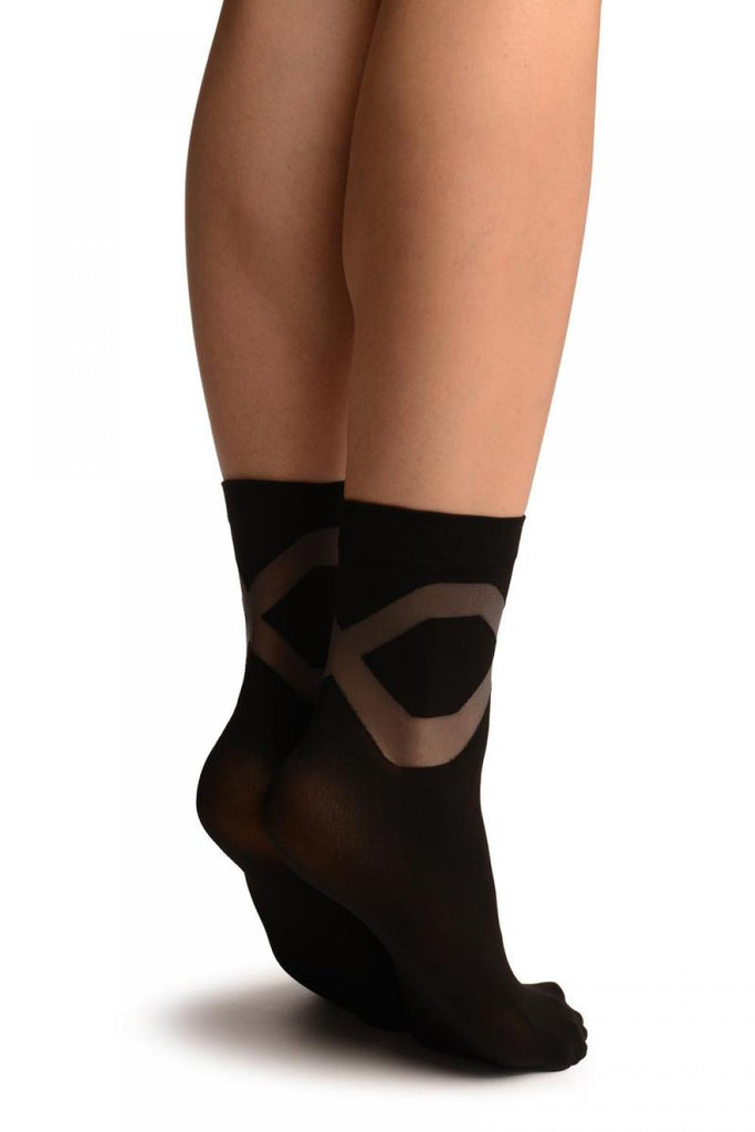 Liss Kiss Black With Grey Sheer Criss-Cross Ankle High Socks - Socks