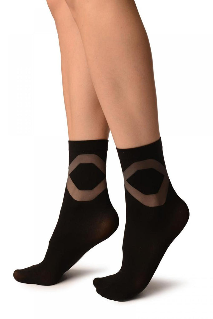 Liss Kiss Black With Grey Sheer Criss-Cross Ankle High Socks - Socks