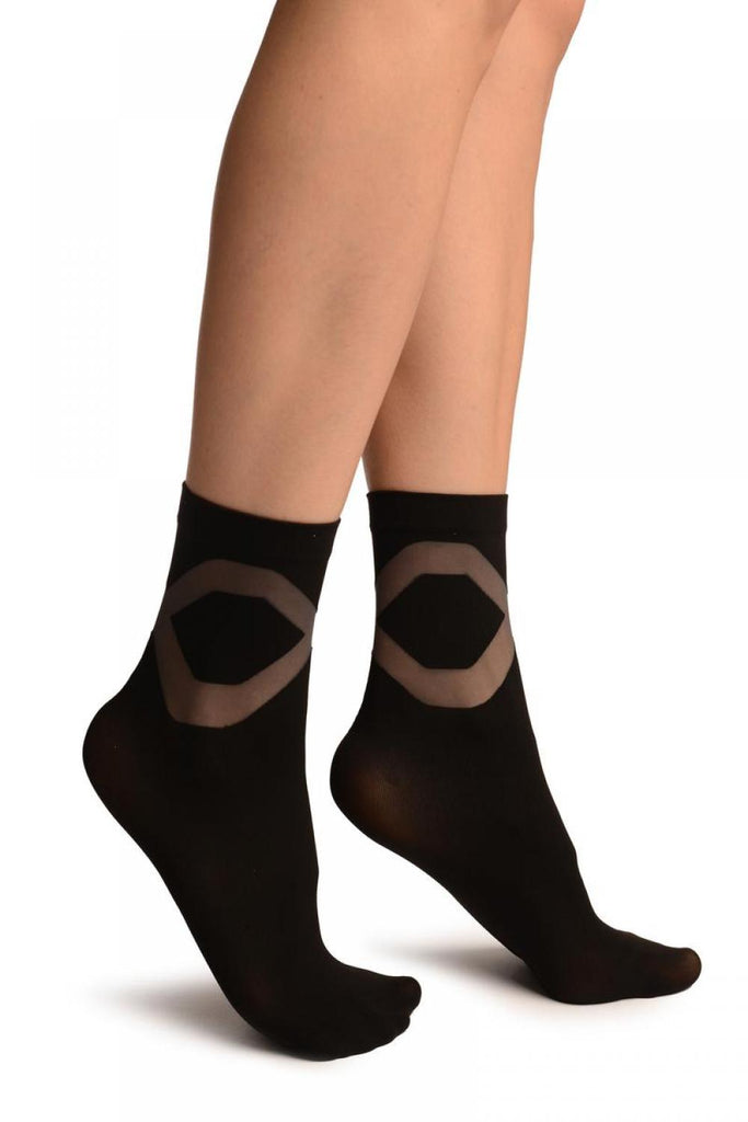 Liss Kiss Black With Grey Sheer Criss-Cross Ankle High Socks - Socks