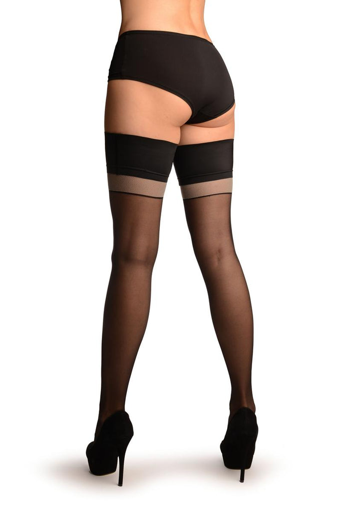 Liss Kiss Black With Grey Stripe & Black Silicon Garter - Hold Ups