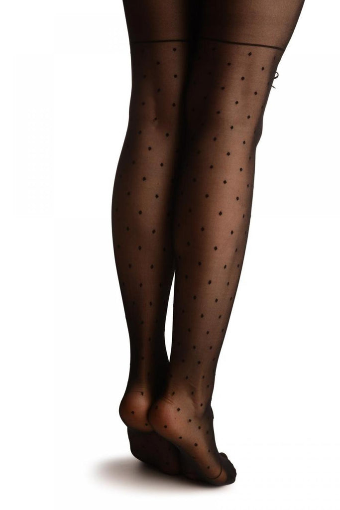 Liss Kiss Black With Lace Up Polka Dots Faux Stockings - Tights