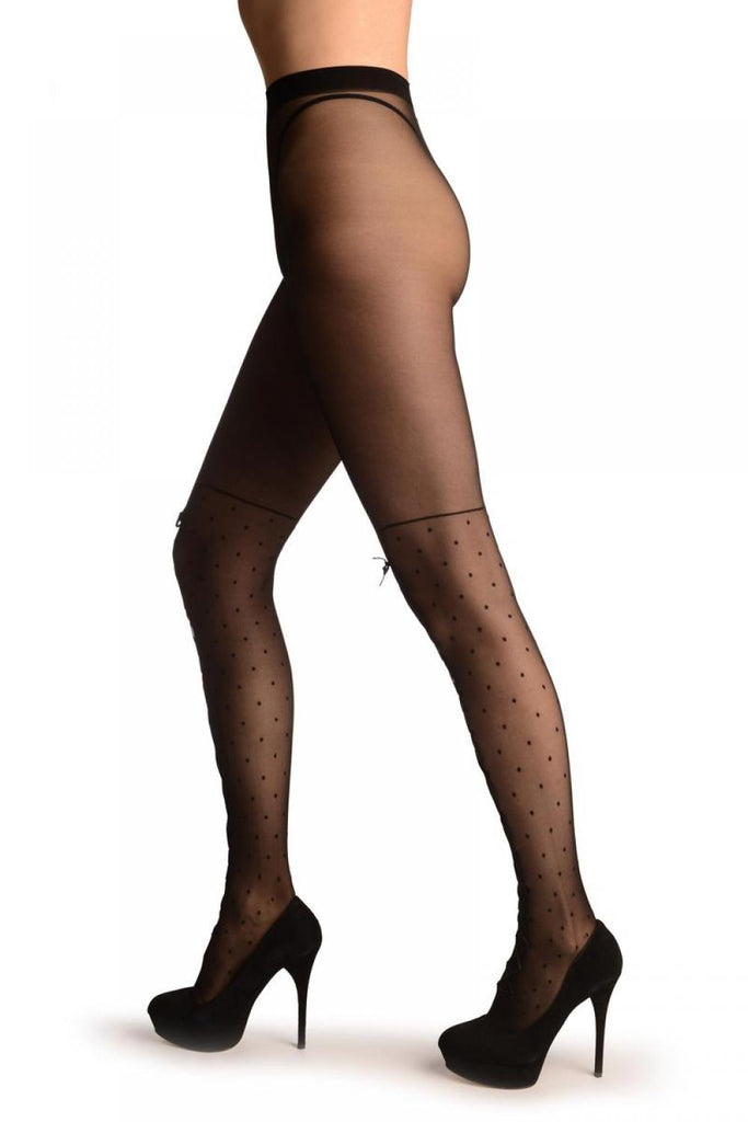 Liss Kiss Black With Lace Up Polka Dots Faux Stockings - Tights