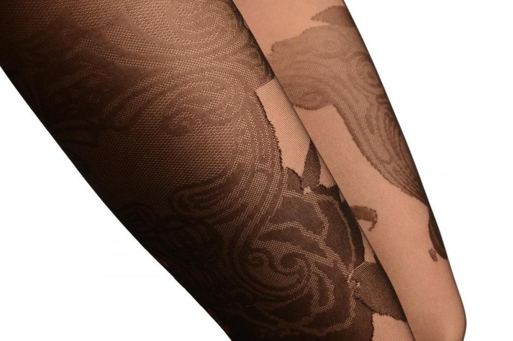 Liss Kiss Black With Large Asymmetrical Roses - Tights
