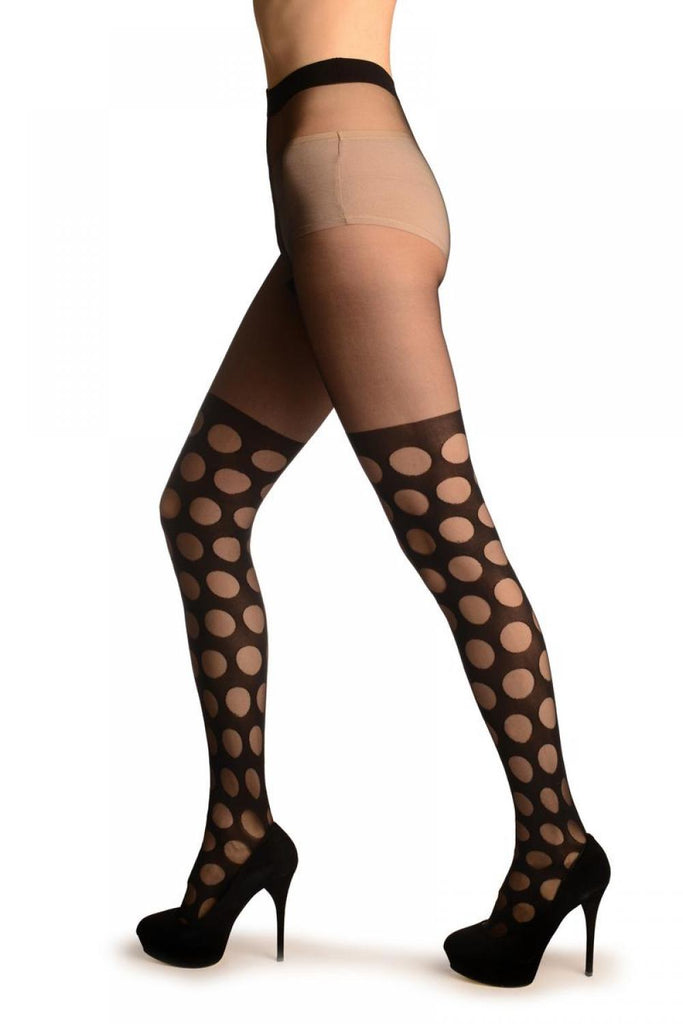 Liss Kiss Black With Large Dots Faux Stockigns - Tights