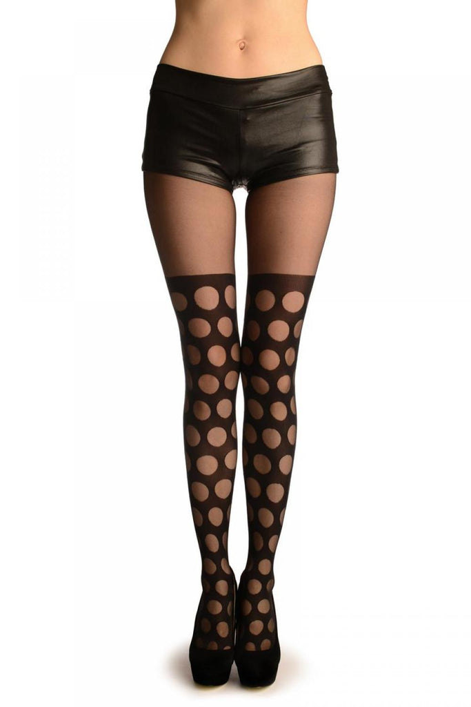 liss kiss Black With Large Dots Faux Stockigns - Tights