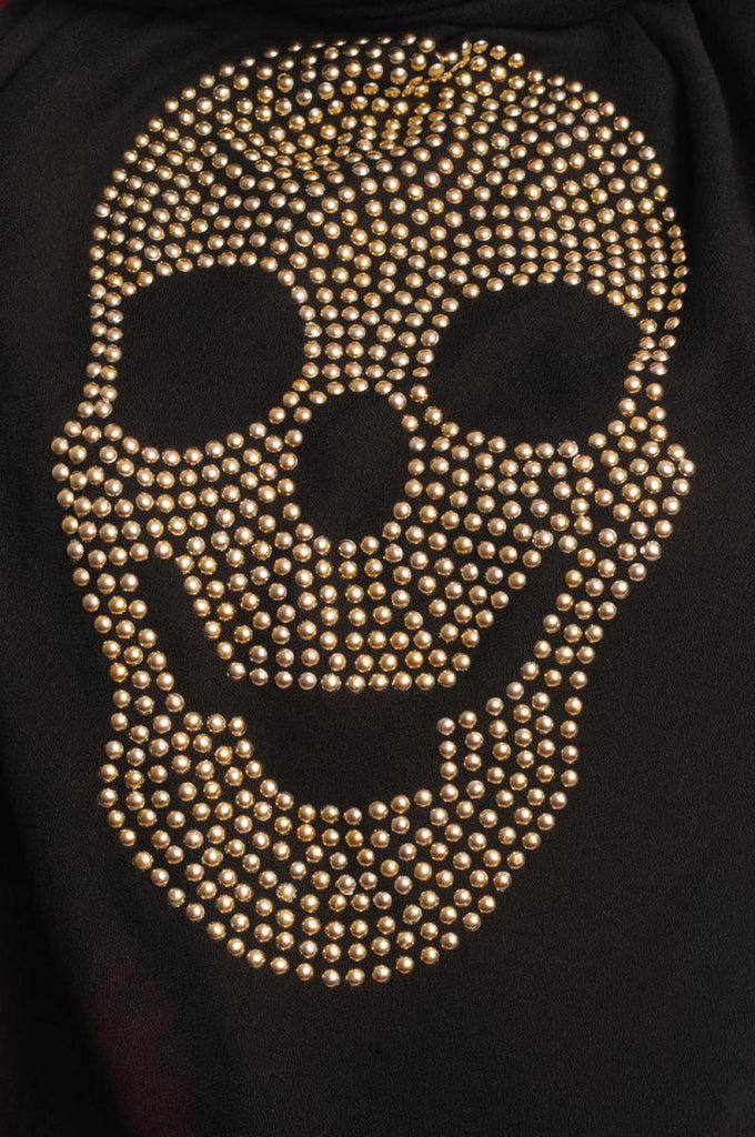 Liss Kiss Black With Large Gold Studded Skull Unisex Scarf & Beach Sarong - Scarf