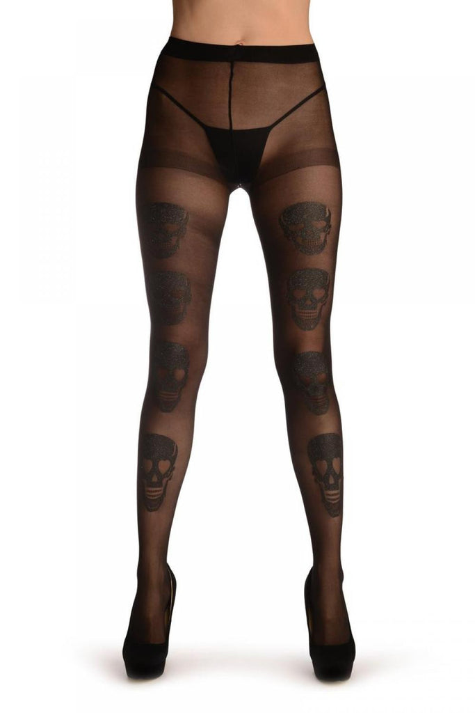 Liss Kiss Black With Large Grey Metal Print Skulls (Halloween) - Tights