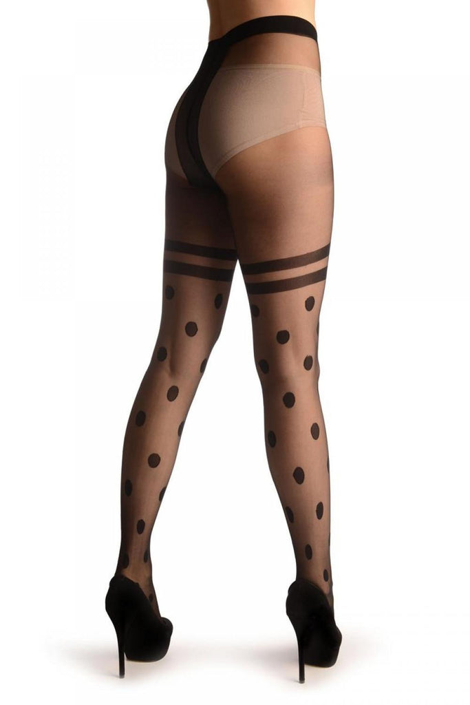 Liss Kiss Black With Large Polka Dots & Top Stripes - Tights