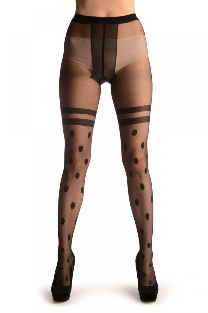Liss Kiss Black With Large Polka Dots & Top Stripes - Tights