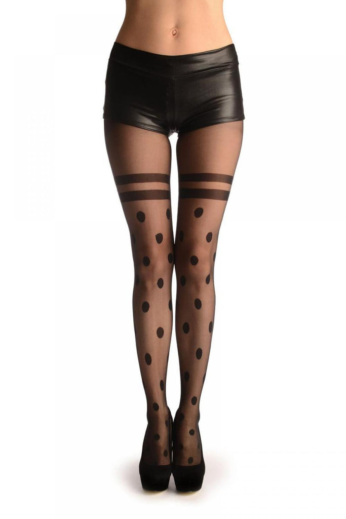 liss kiss Black With Large Polka Dots & Top Stripes - Tights