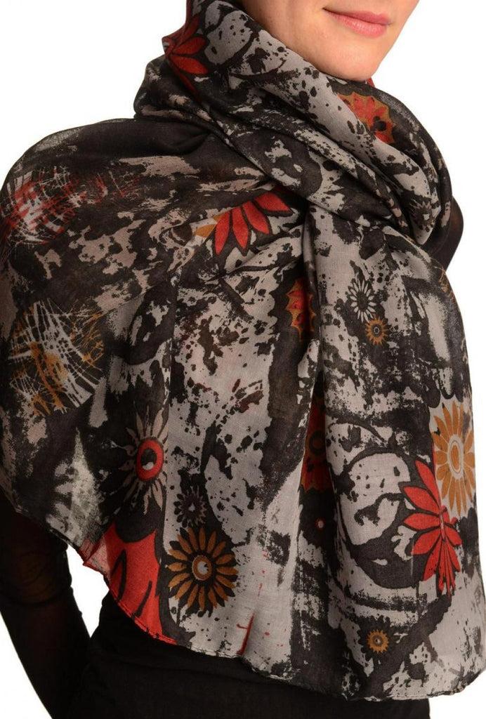 Liss Kiss Black With Large Rustic Daisy Scarf - Scarf