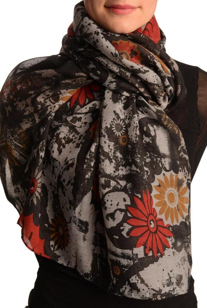 liss kiss Black With Large Rustic Daisy Scarf - Scarf