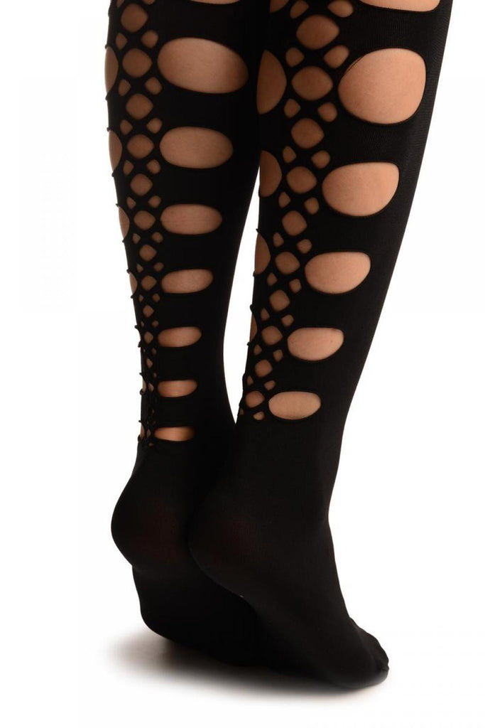 Liss Kiss Black With Large Triple Key Holes Seam - Tights