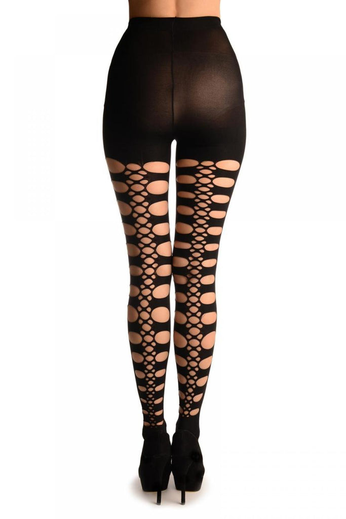 Liss Kiss Black With Large Triple Key Holes Seam - Tights