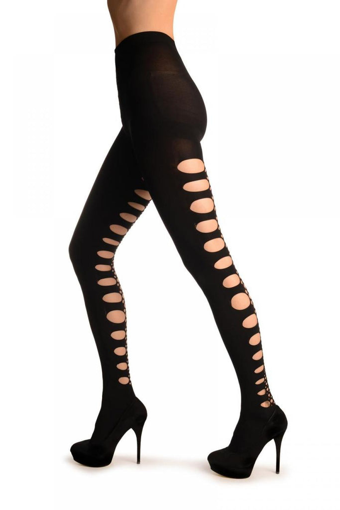 Liss Kiss Black With Large Triple Key Holes Seam - Tights