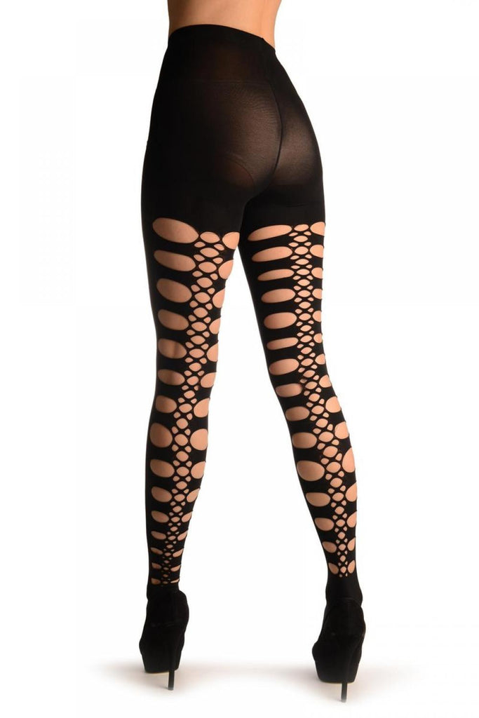 liss kiss Black With Large Triple Key Holes Seam - Tights