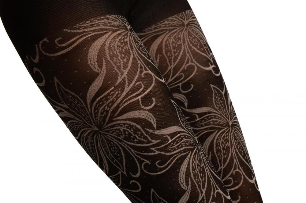 Liss Kiss Black With Large White Lilies & Dots - Tights