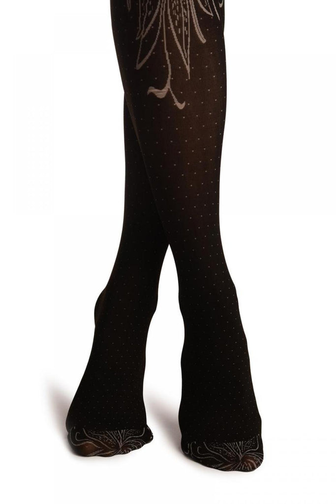 Liss Kiss Black With Large White Lilies & Dots - Tights