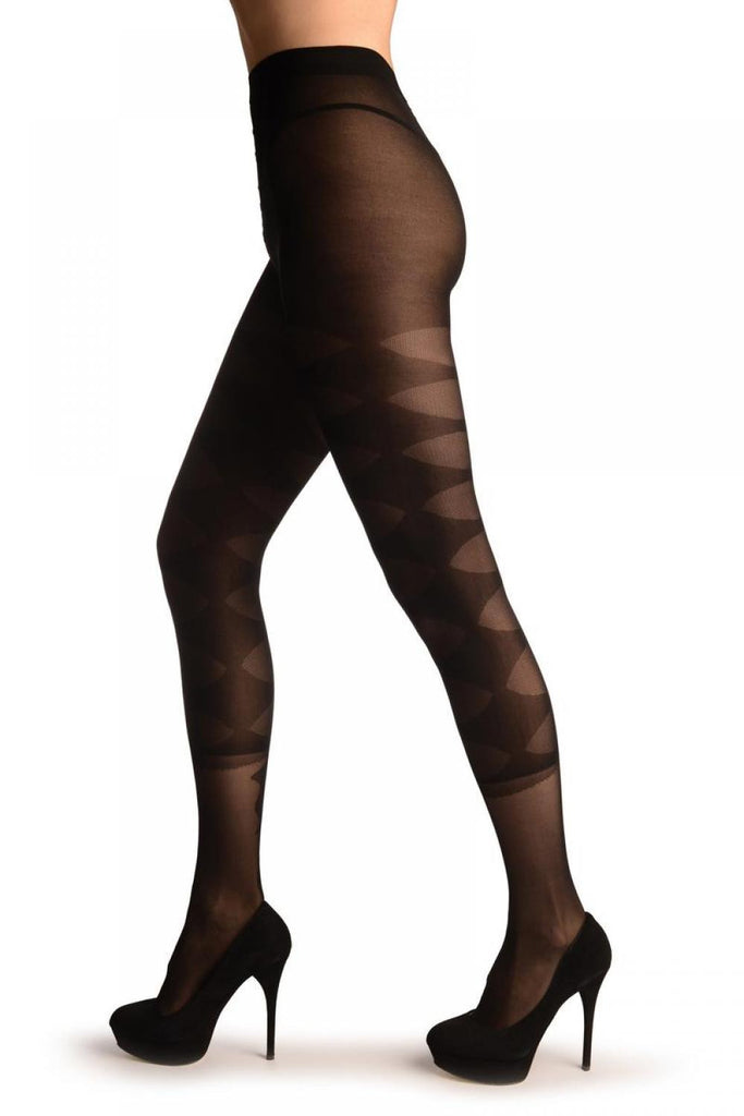Liss Kiss Black With Large Woven Keyholes & One Bow - Tights