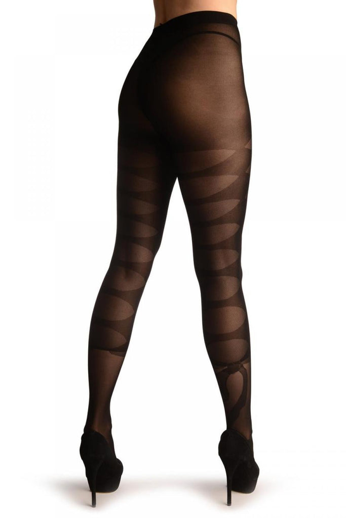 Liss Kiss Black With Large Woven Keyholes & One Bow - Tights