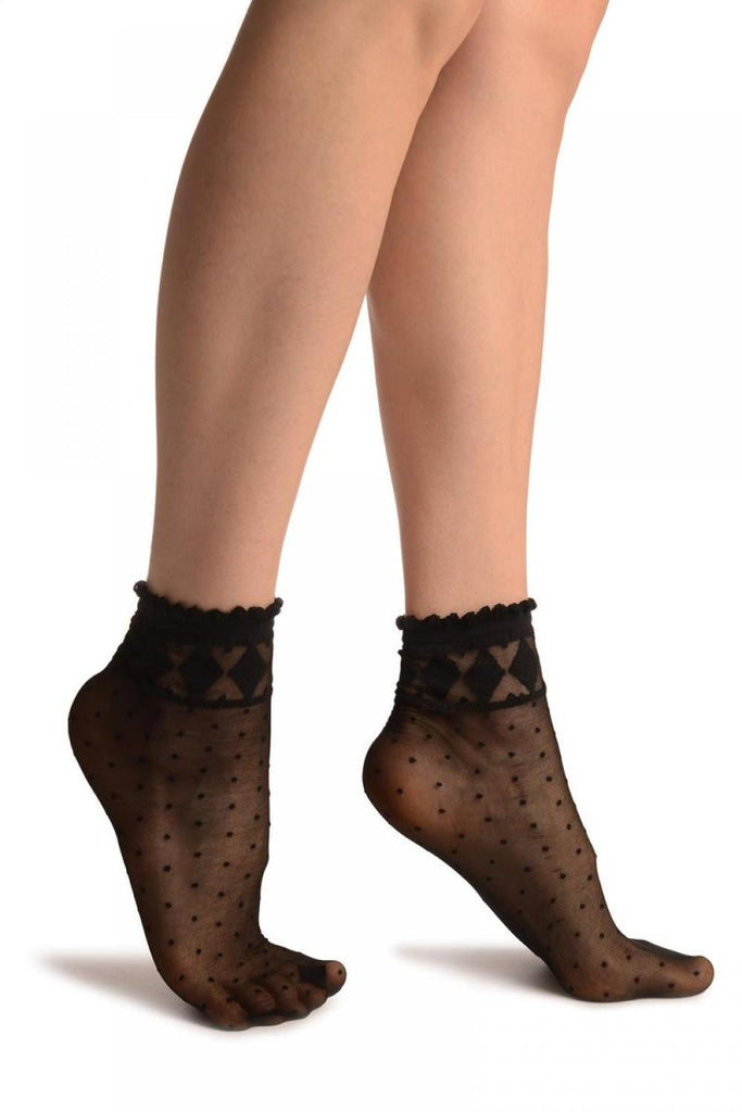 liss kiss Black With Little Dots And Diamonds Silky Comfort Top Ankle High Socks - Socks