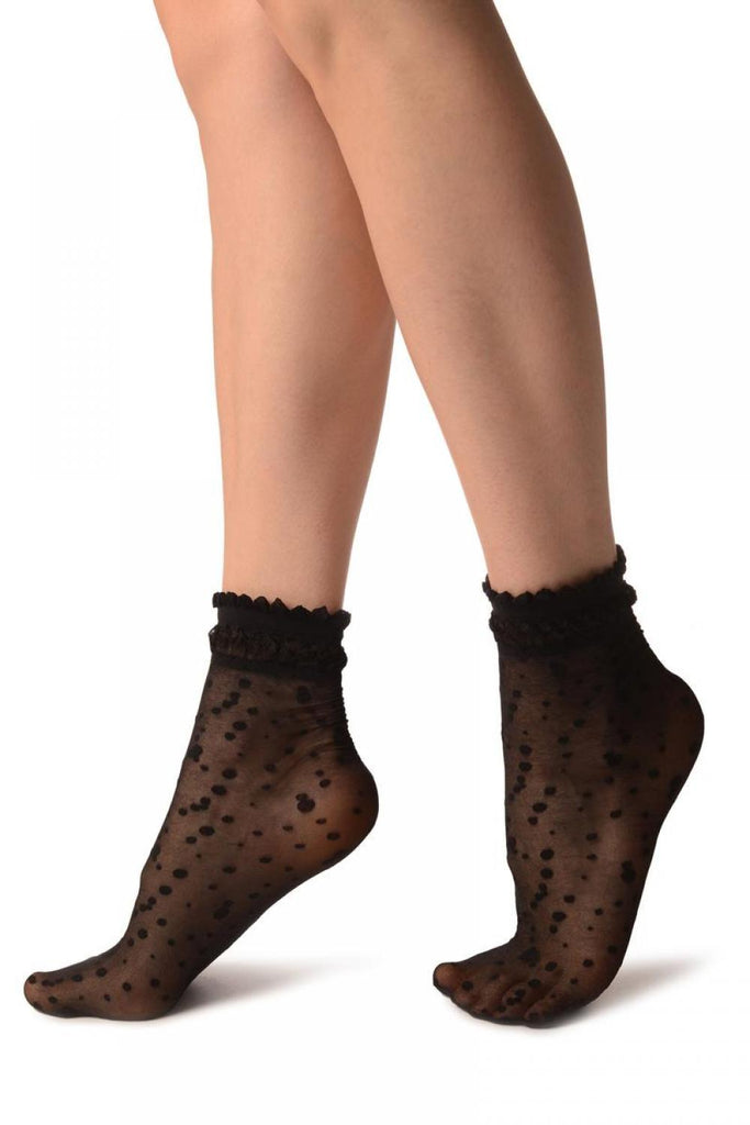 Liss Kiss Black With Little Dots And Silky Comfort Top Ankle High Socks - Socks