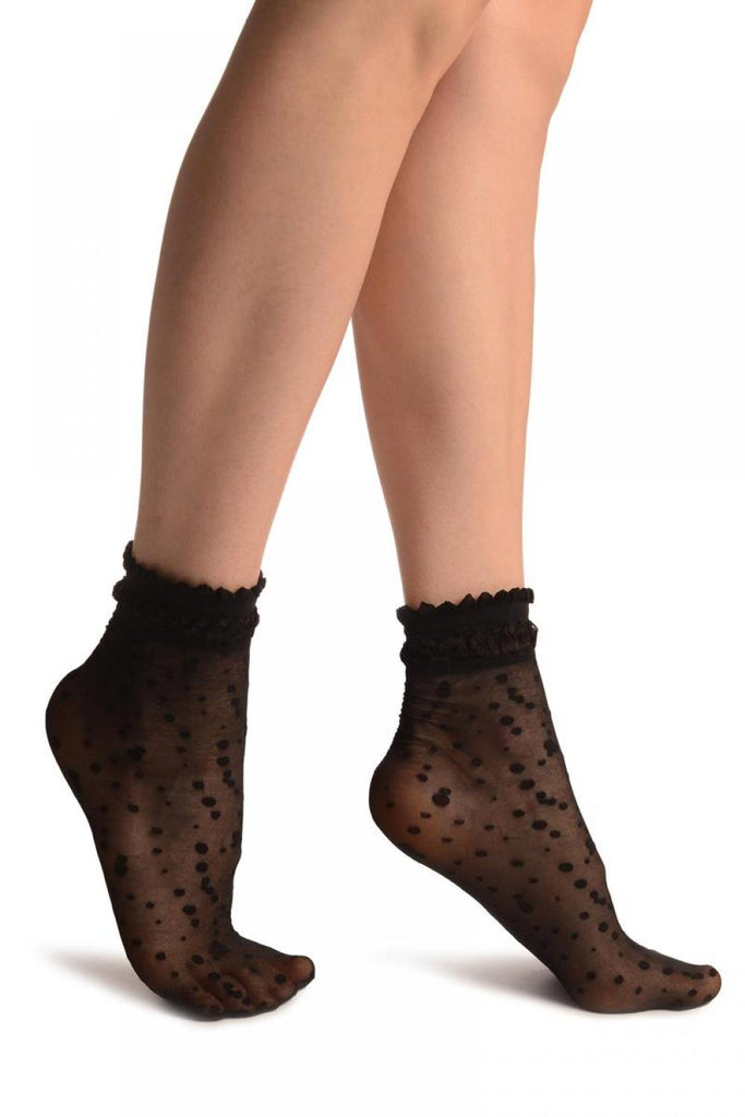 Liss Kiss Black With Little Dots And Silky Comfort Top Ankle High Socks - Socks