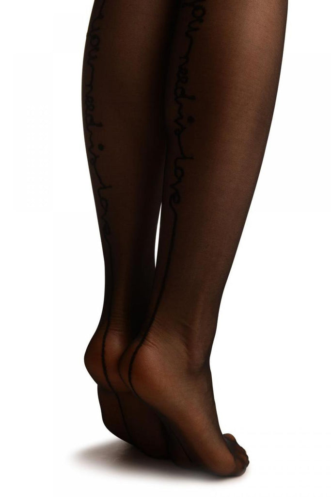 Liss Kiss Black With Love Line Back Seam And Heart Garter - Tights