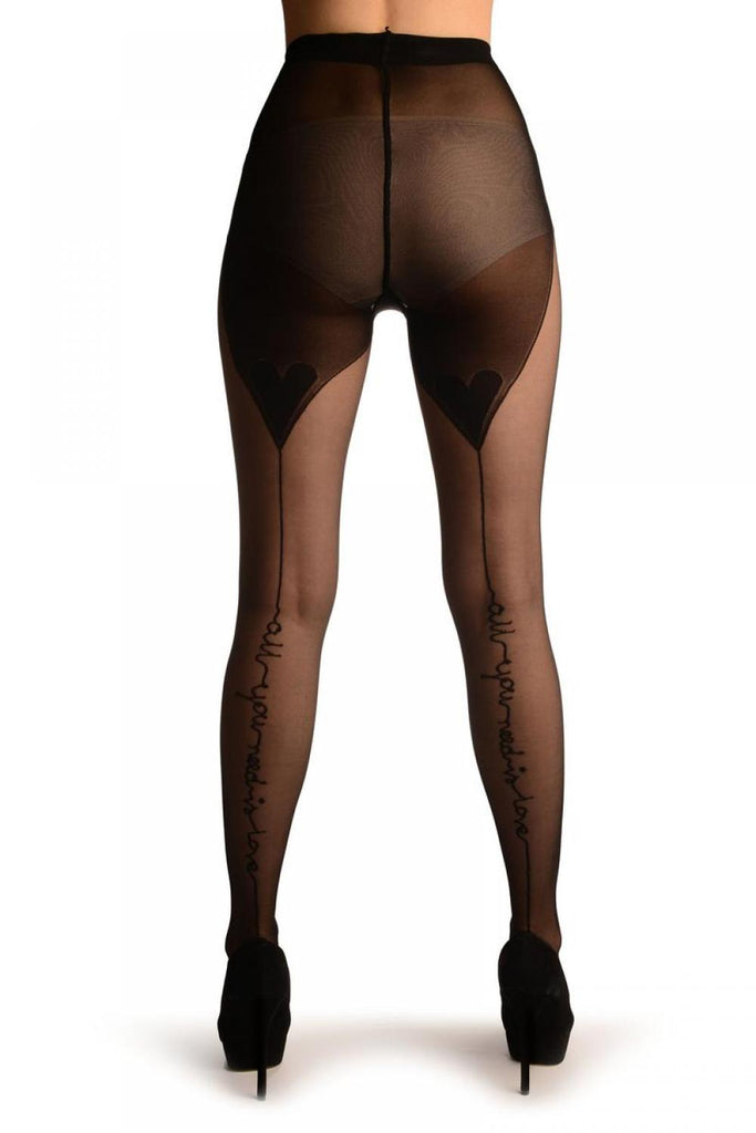 Liss Kiss Black With Love Line Back Seam And Heart Garter - Tights