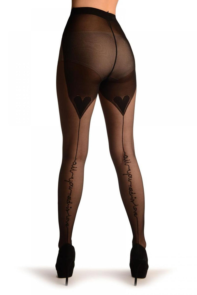 liss kiss Black With Love Line Back Seam And Heart Garter - Tights