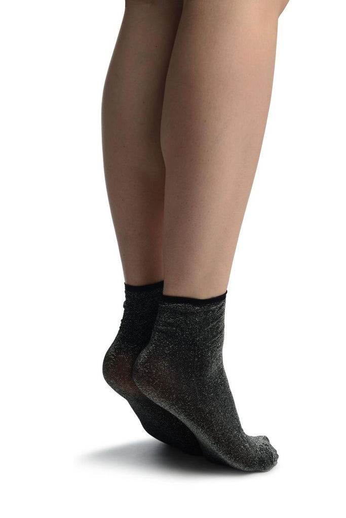 Liss Kiss Black With Lurex And Plain Top Ankle High Socks - Socks