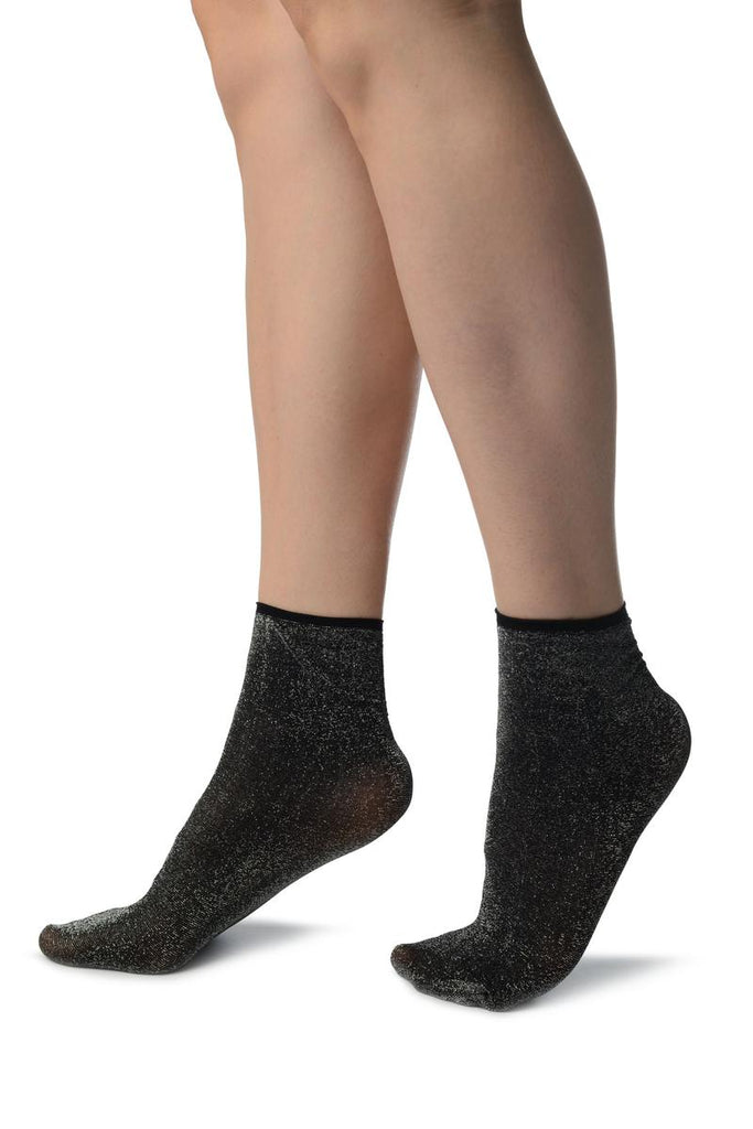 Liss Kiss Black With Lurex And Plain Top Ankle High Socks - Socks
